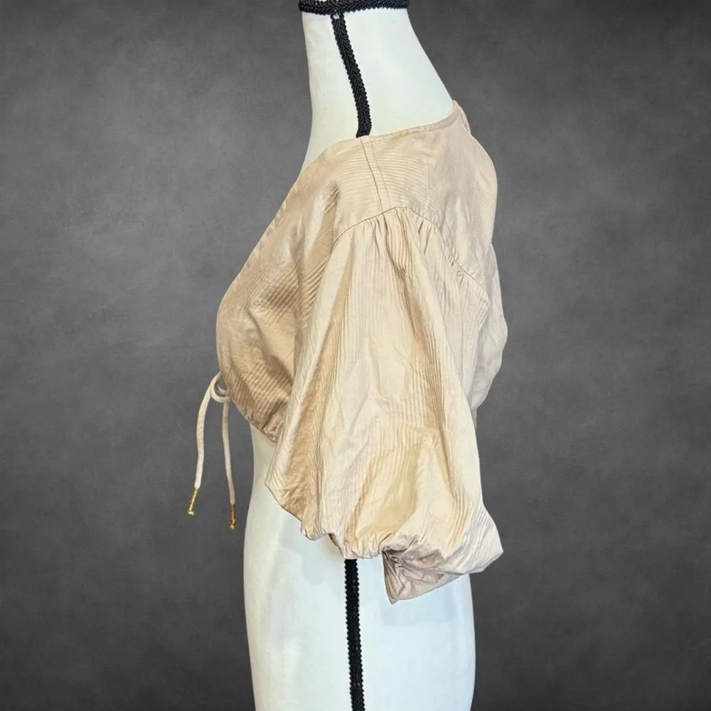 Free‎ People Beige Puff Sleeve Crop Top